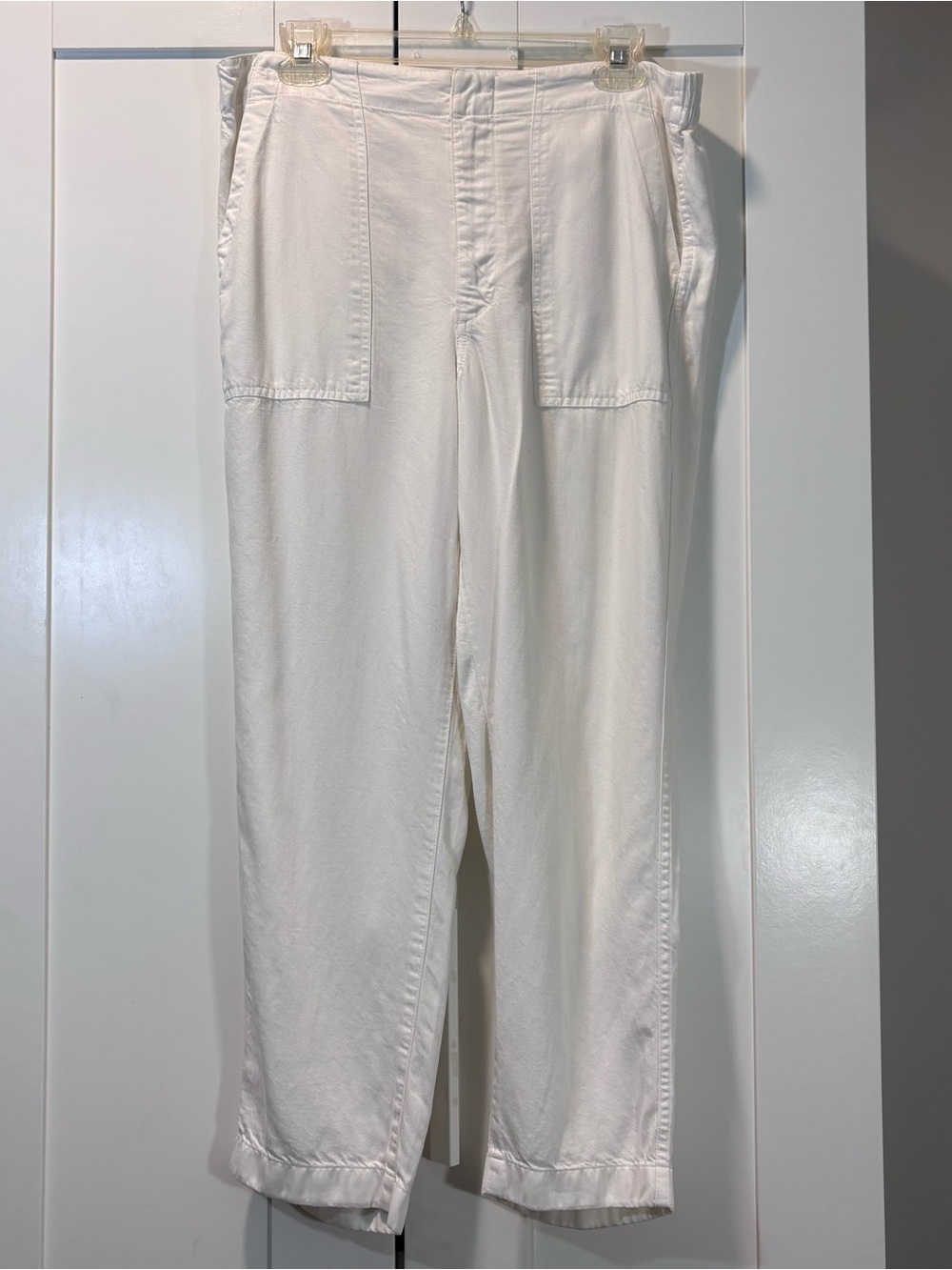 J.Crew Zip-Up Seaside Pants Ivory White 100% Lyocell High Rise Straight Women 12